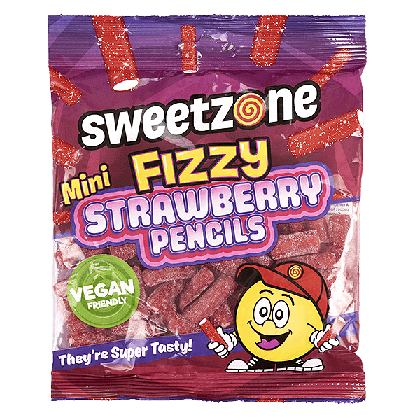 Sweetzone Bags 12x180g Fizzy Mini Strawberry Pencils