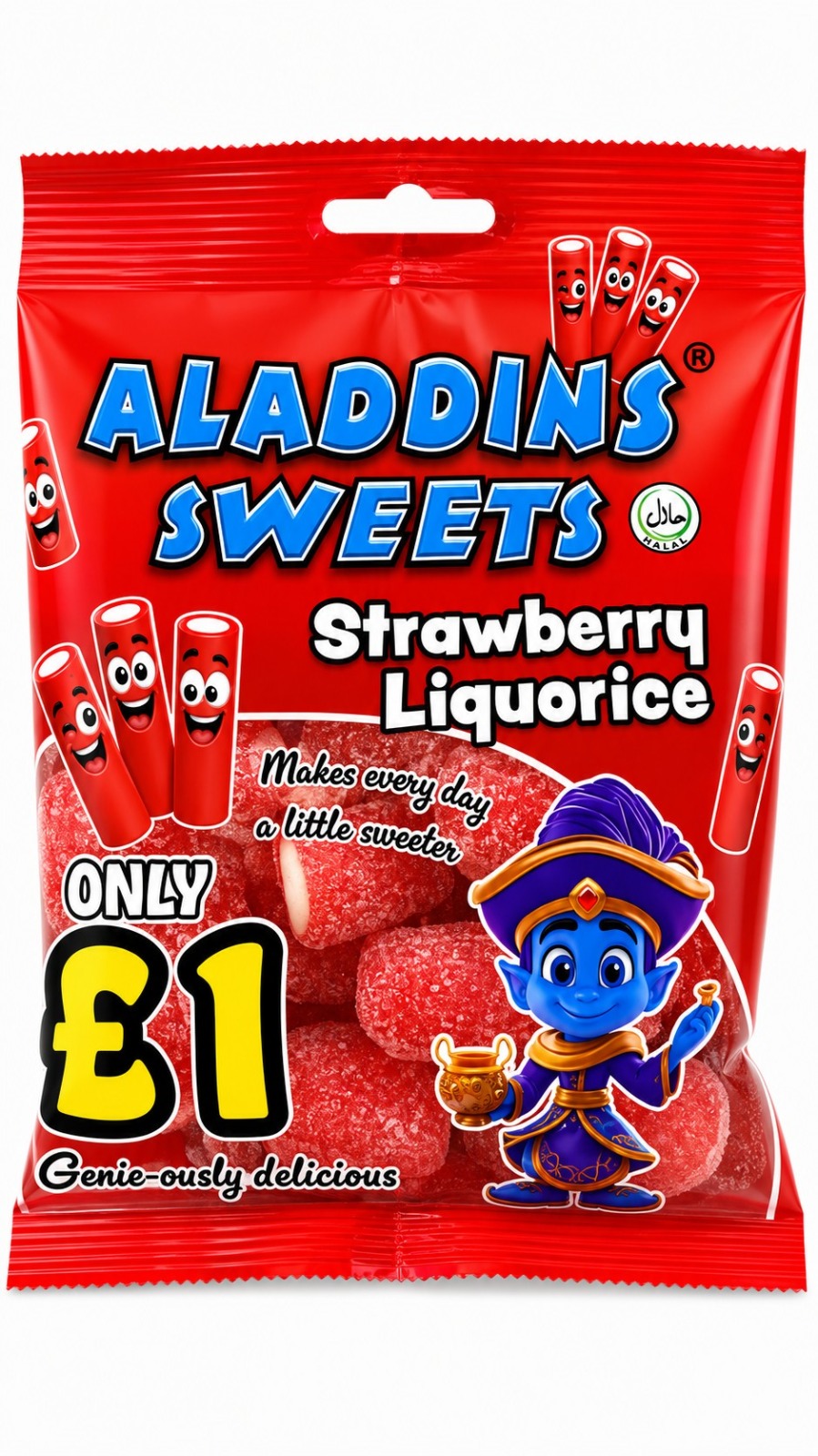 Aladdin's £1 Fizzy Strawberry Liquorice ×12 (Sour Strawberry Bites)